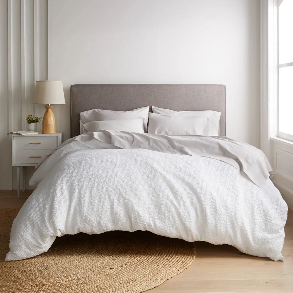 QUINCE Organic Luxe Honeycomb Duvet Cover King/Cal King White 6279